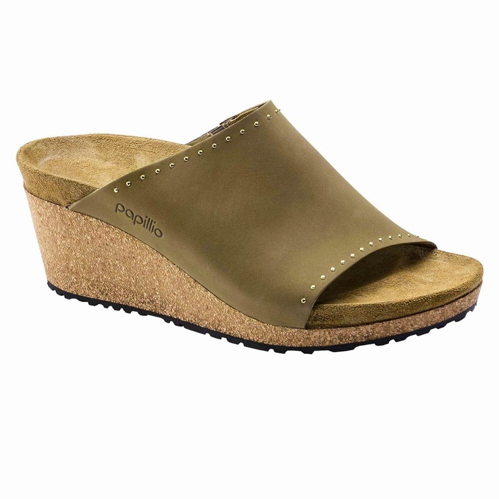 Birkenstock New w/o Box Papillio Namica Mud Green Rivets Nubuck
Leather Narrow